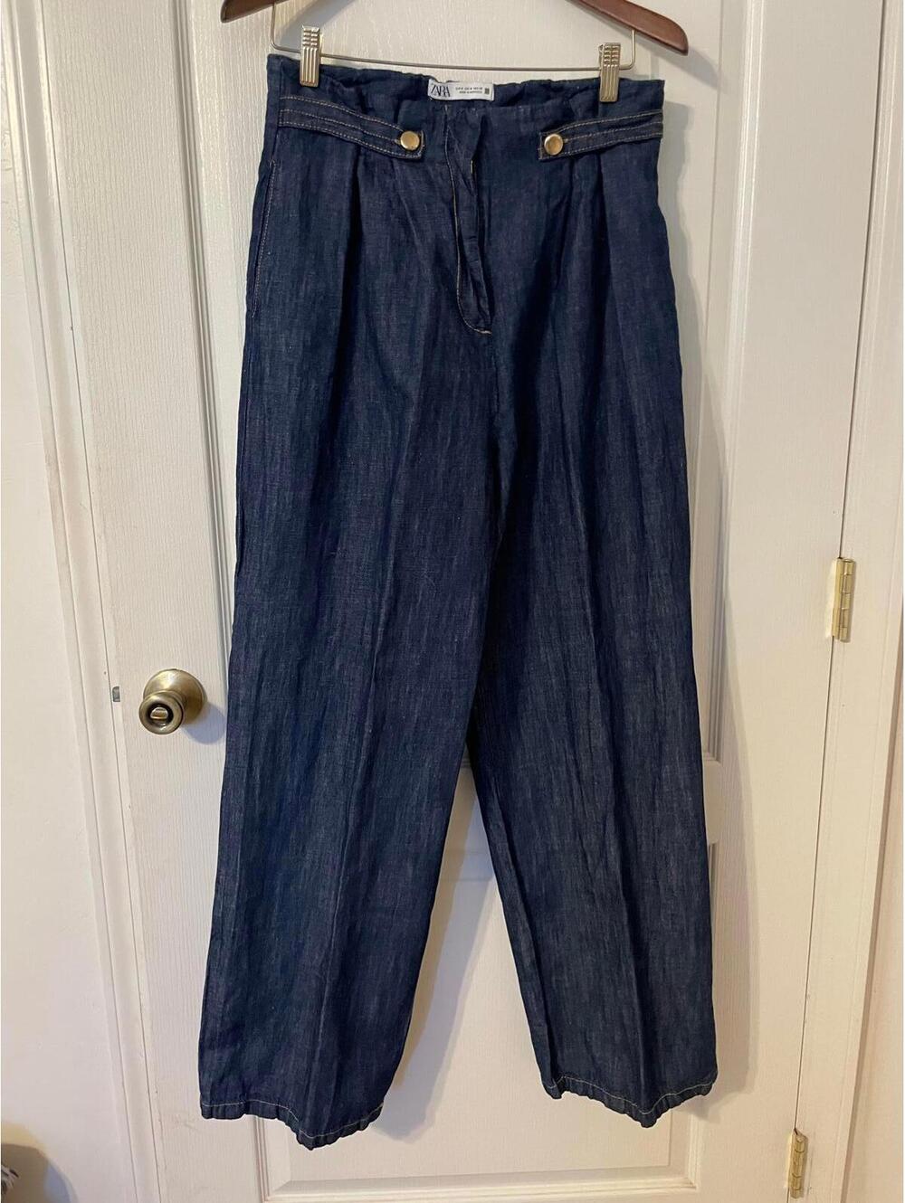 Zara high waist wide leg linen look women's trousers